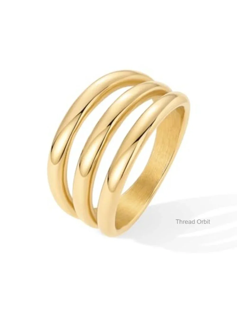 14K Gold Plated Chunky Curved Triple Stackable Ring - Stainless Steel